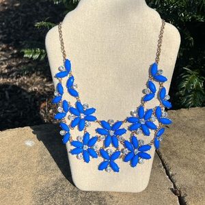 EUC Blue Gemstone and Rhinestone Floral Bib Necklace